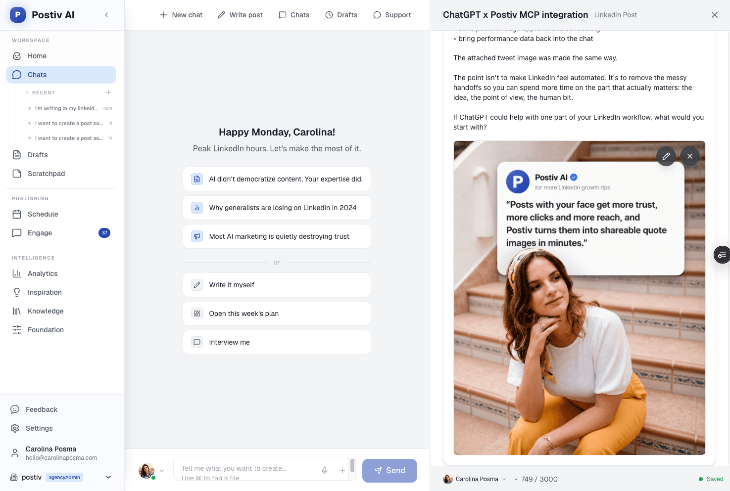 Postiv image and infographic generator creating an on-brand LinkedIn visual